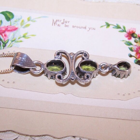 Victorian Revival Sterling Silver Peridot Dangle Pendant - Picture 11 of 11